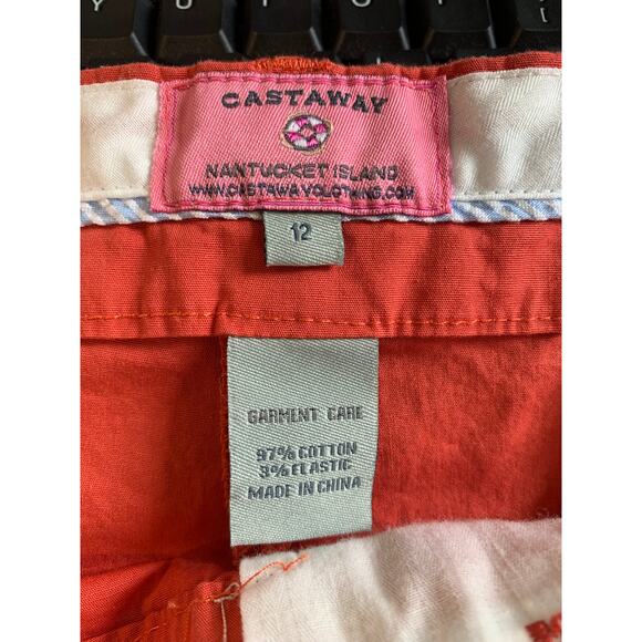 Castaway Women's Nantucket Island Embroidered Pants Flat Front Orange Size 12 - Picture 3 of 4